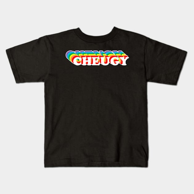Cheugy Retro Rainbow Text Design Kids T-Shirt by bumblefuzzies